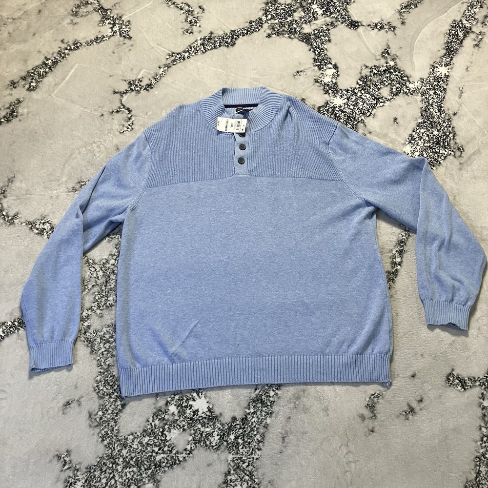 Club Room Sweater Mens Size 3XL Blue Yonder Cotton Button Mock Neck